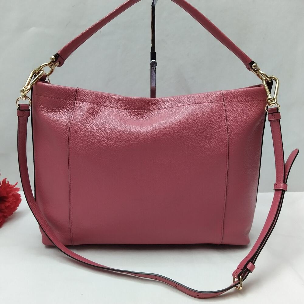Coach Pink Pebbled Leather Zipper Closure Hobo Crossbody Shoulder Bag - Picture 2 of 16